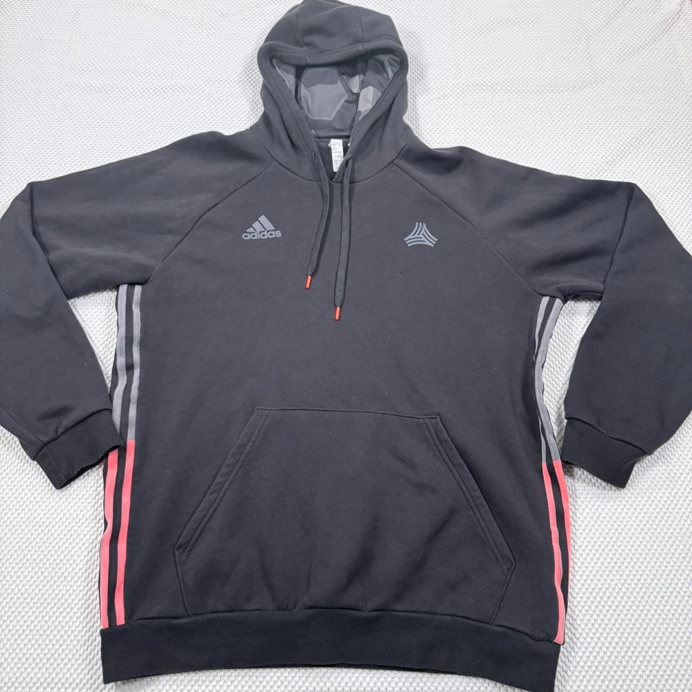 Adidas Tango Mens Large Black Gray Salmon Pink 3-Stripes Soccer Pullover Hoodie
